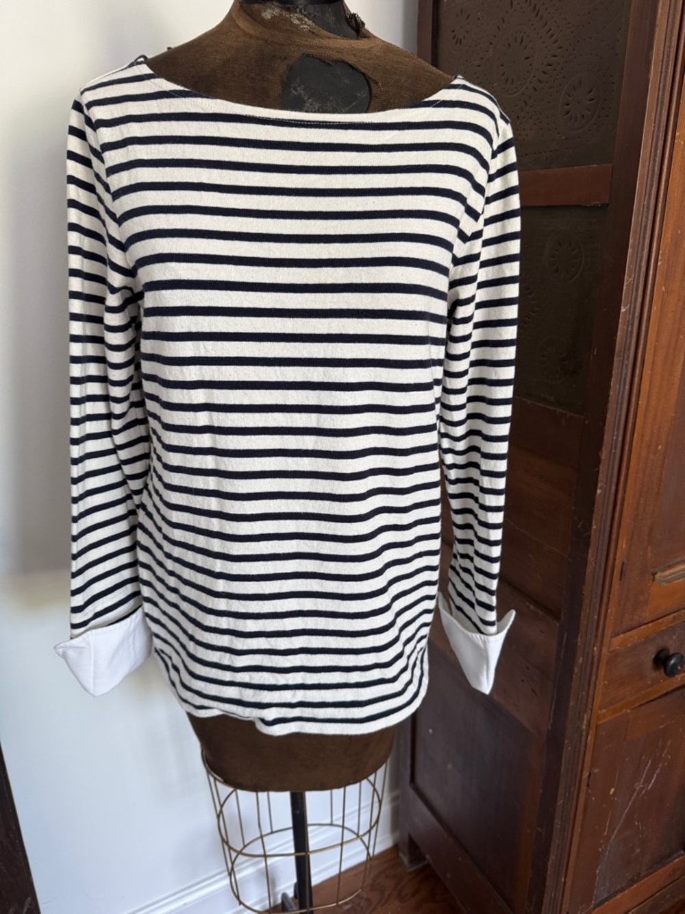 J. Crew Navy and White Striped Long Sleeve Tee